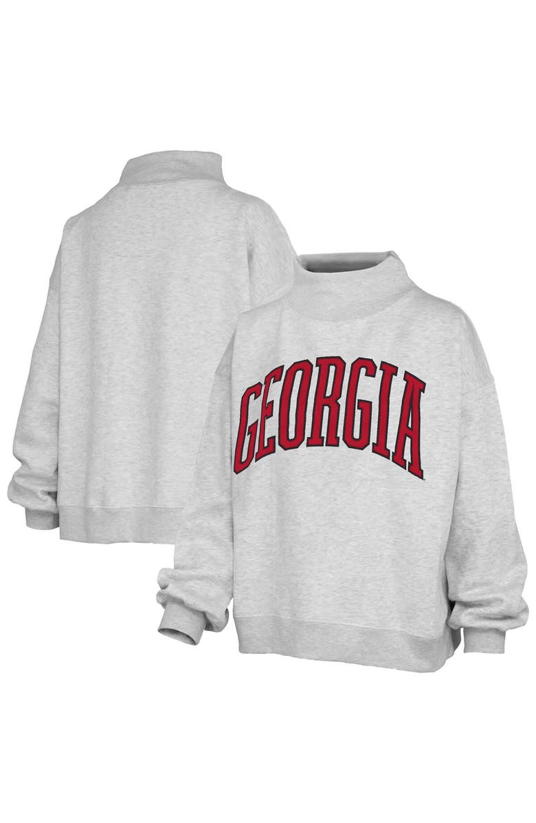 PRESSBOX Women's Pressbox Heather Gray Georgia Bulldogs Oversized Nelson Mock Neck Sweatshirt, Main, color, Heather Gray