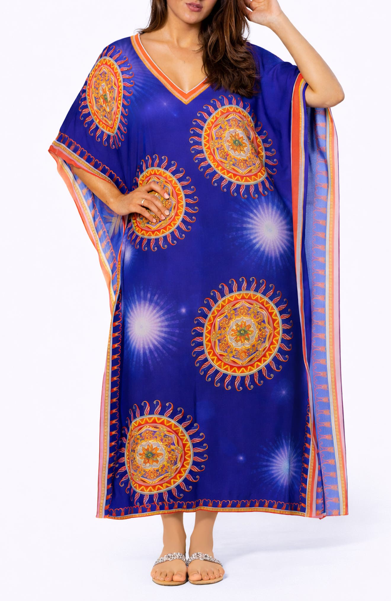 RANEES Floral Print V-Neck Maxi Caftan