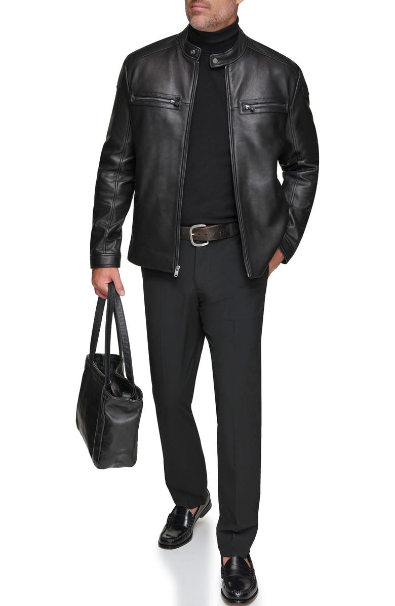 Andrew Marc Bantam Leather Moto Jacket, Alternate, color, Black