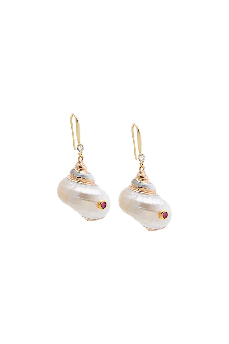 Natural Conch Shell Magenta Stone Earring, Main, color, Red