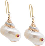 BY ADINA EDEN Natural Conch Shell Magenta Stone Earring
