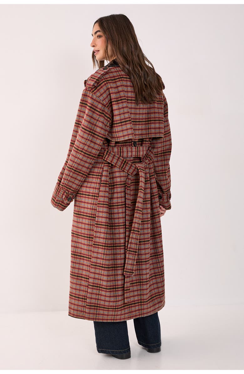 NASTY GAL Check Vinyl Collar Trench Coat, Alternate, color, Brown