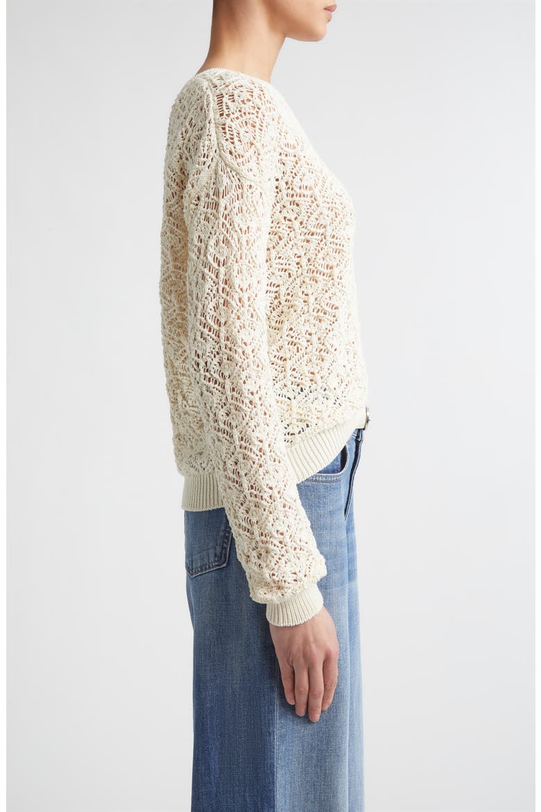 Open Stitch Cotton Crewneck Sweater, Alternate, color, 00 IVORY