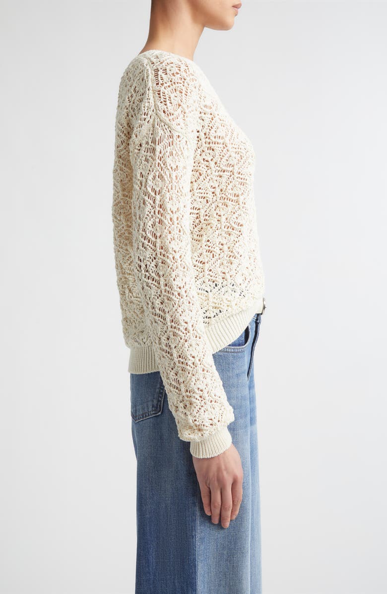 Eleventy Open Stitch Cotton Crewneck Sweater, Alternate, color, 00 Ivory