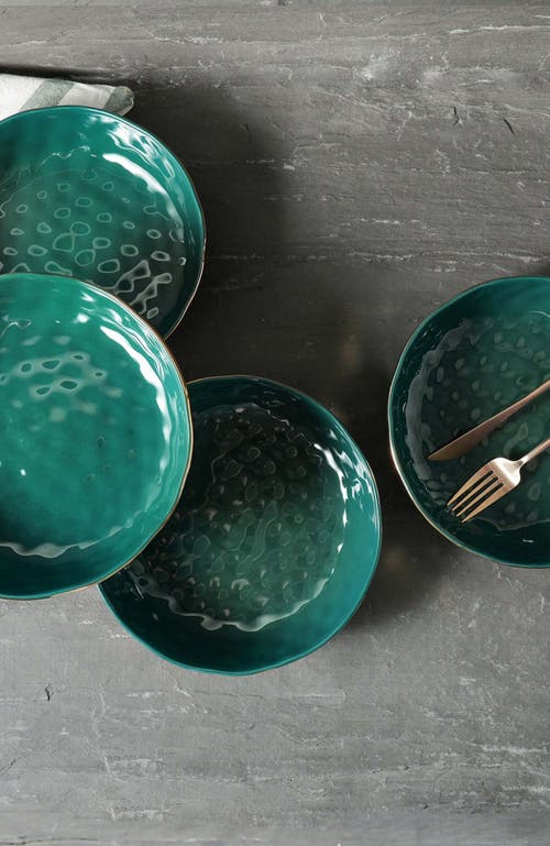 Stone Lain Florian Porcelain 4-piece Pasta Bowl Set In Green
