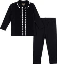 Seal Girl Rick Rack Covered Button Long Sleeve Top and Elastic Waist Pants Two Piece Set