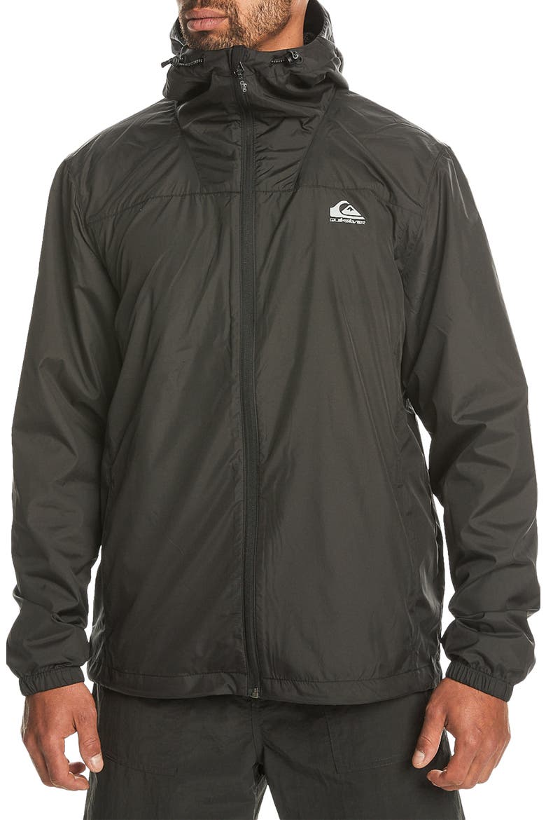 Overcast Water Repellent Hooded Windbreaker, Main, color, BLACK