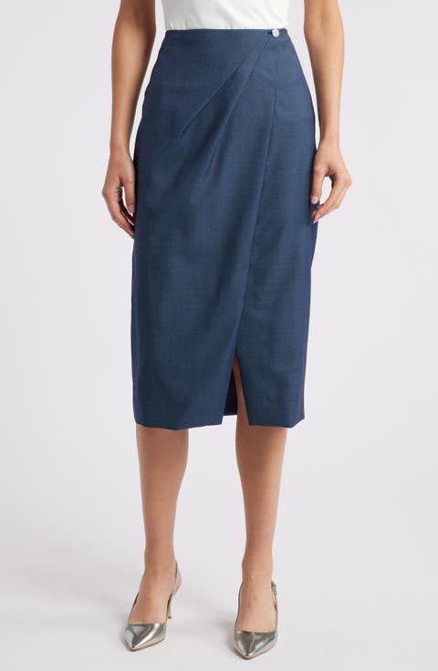Velibea Virgin Wool Faux Wrap Midi Skirt