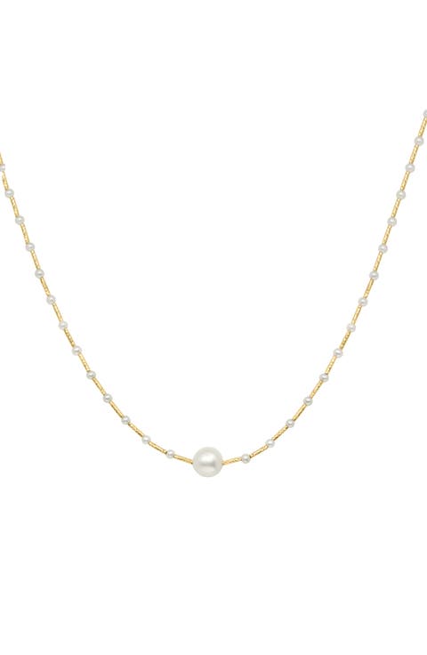 14K Gold 2.5-8.5mm Freshwater Pearl Station Necklace
