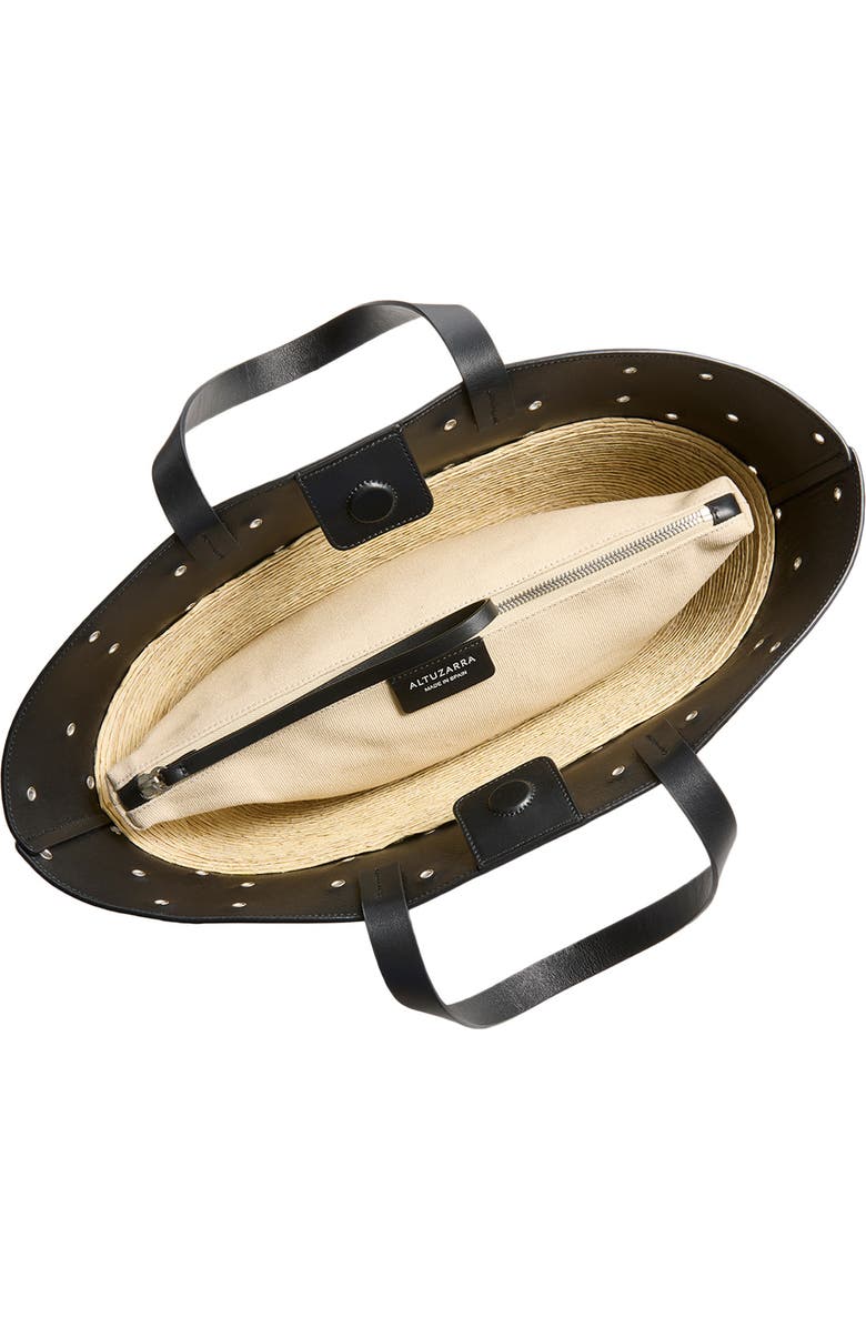 Altuzarra Knot Studded Leather & Straw Basket Tote, Alternate, color, 381001 Black/ Silver