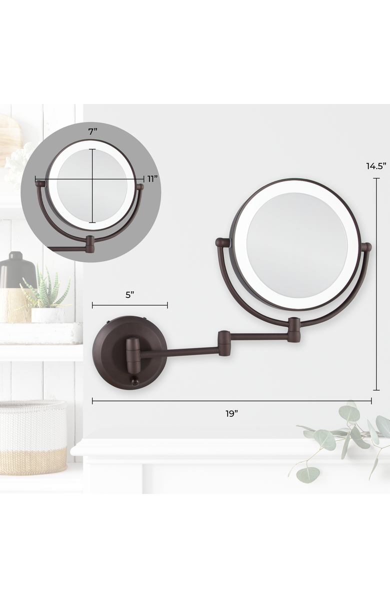Zadro Lighted Wall Mounted Makeup Mirror with 10X/1X Magnification & Extendable Arm, Alternate, color, Oil-Rubbed Bronze