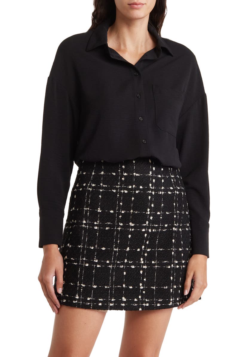 Adrianna Papell Classic Button-Up Tunic, Main, color, Black