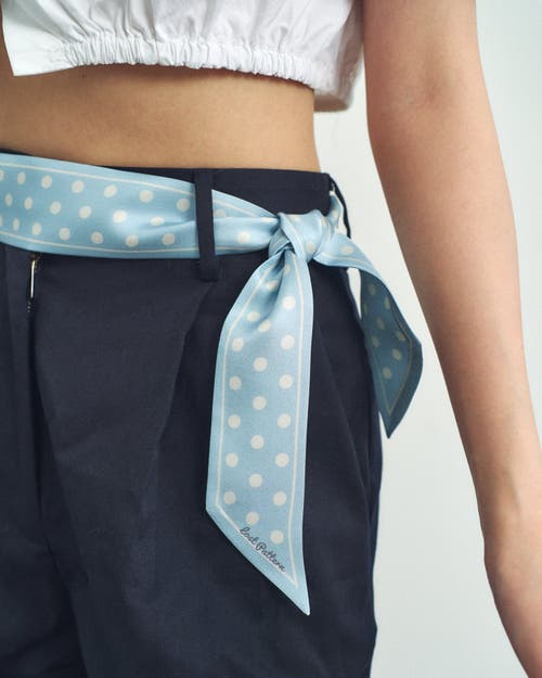 Lost Pattern Nyc "retro Polka" Silk Skinny Scarf In Blue