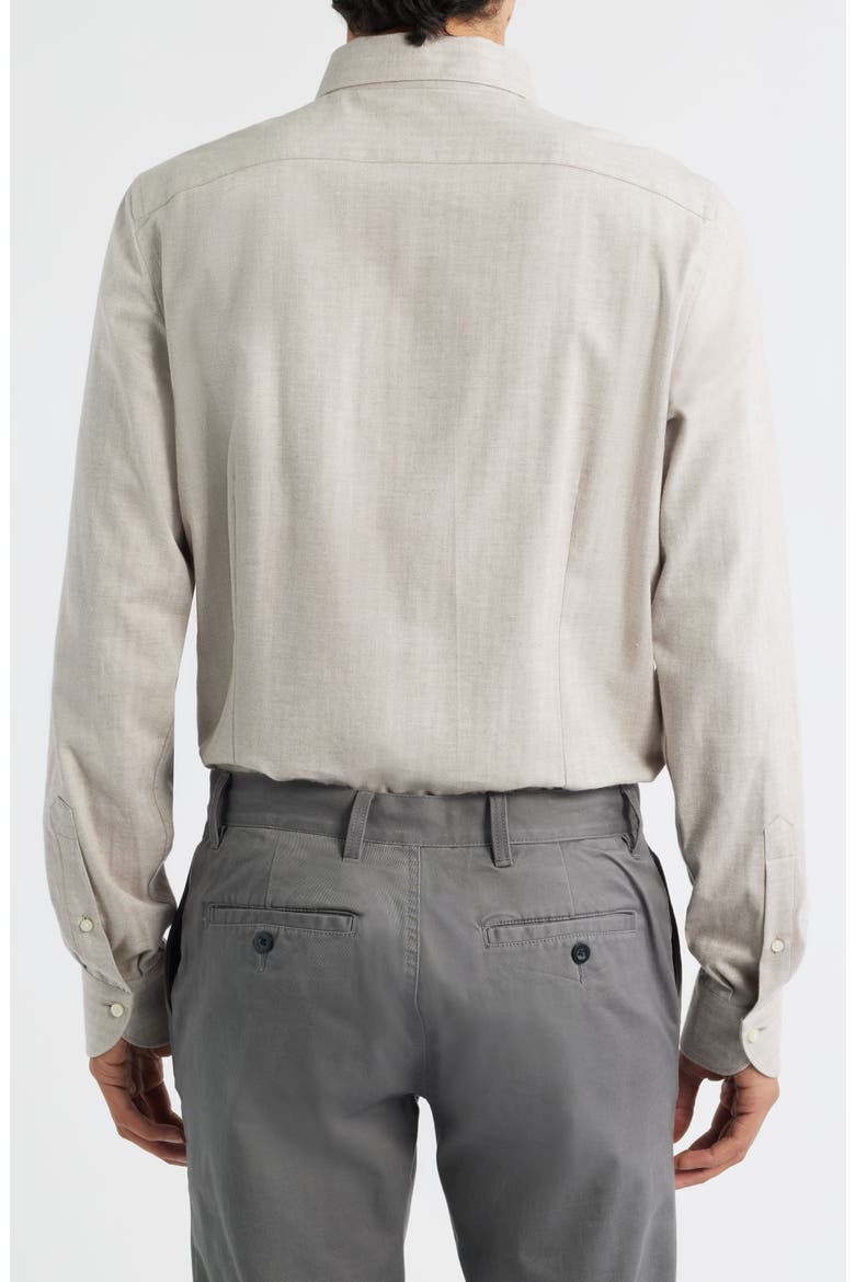 Modern Fit Beige Mélange Brushed Cotton Herringbone Dress Shirt, Alternate, color, LIGHT BEIGE