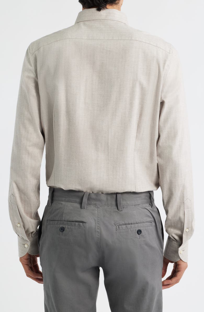 Emanuel Berg Modern Fit Beige Mélange Brushed Cotton Herringbone Dress Shirt, Alternate, color, Light Beige