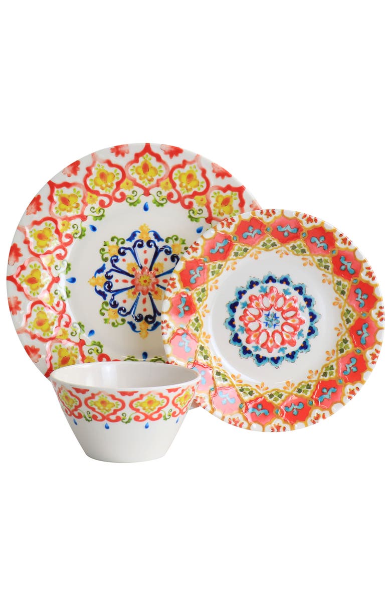 Laurie Gates California Designs Tamayo 12 piece Melamine Dinnerware Set, Alternate, color, Multi-Color