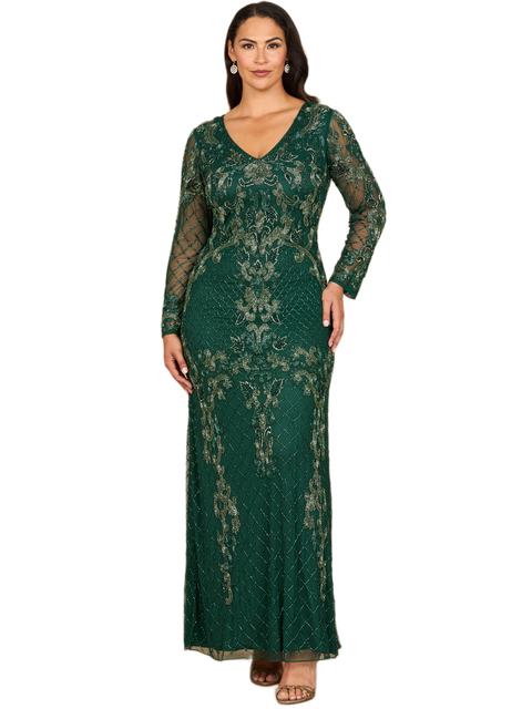 Long Sleeve Contrast Beaded Gown