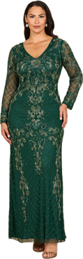 LARA New York Long Sleeve Contrast Beaded Gown