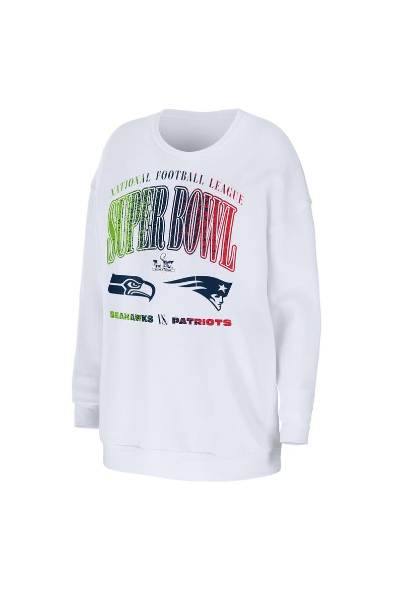 Women's WEAR by Erin Andrews  White New England Patriots vs. Seattle Seahawks Super Bowl LX Matchup Sweatshirt, Alternate, color, White