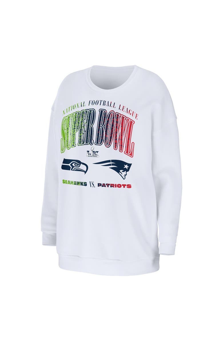 WEAR by Erin Andrews Women's WEAR by Erin Andrews  White New England Patriots vs. Seattle Seahawks Super Bowl LX Matchup Sweatshirt, Alternate, color, White