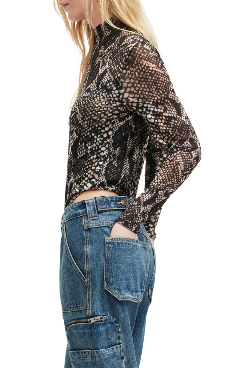 AllSaints Elia Waimea Animal Print Bodysuit, Alternate, color, Black