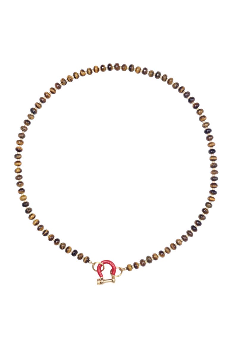 Garth Tiger Eye Gold Plated Necklace, Main, color, Brown