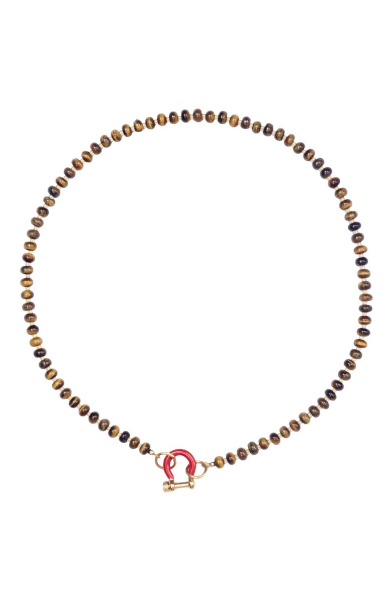 SHOP SPICY DAN Garth Tiger Eye Gold Plated Necklace, Main, color, Brown