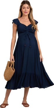 PinkBlush Smocked Ruched Ruffle Hem Maxi Dress