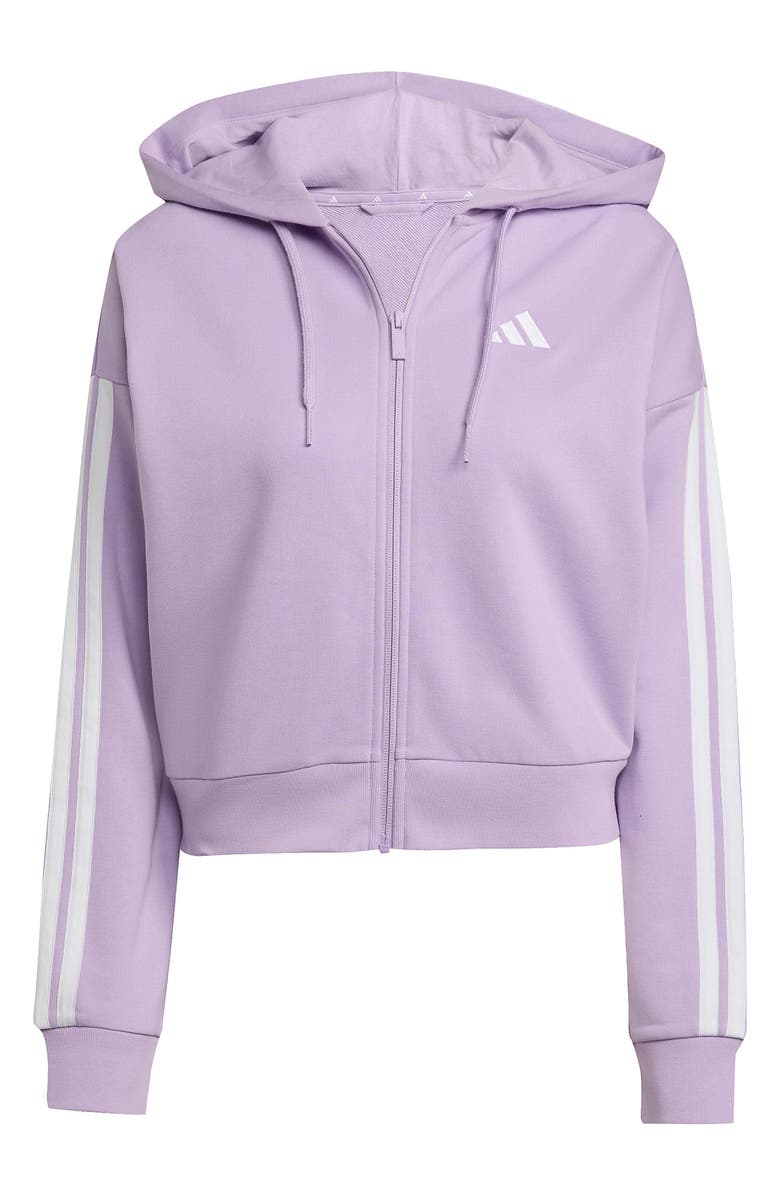 adidas 3-Stripe Crop Hoodie, Alternate, color, Powder Plum/ White