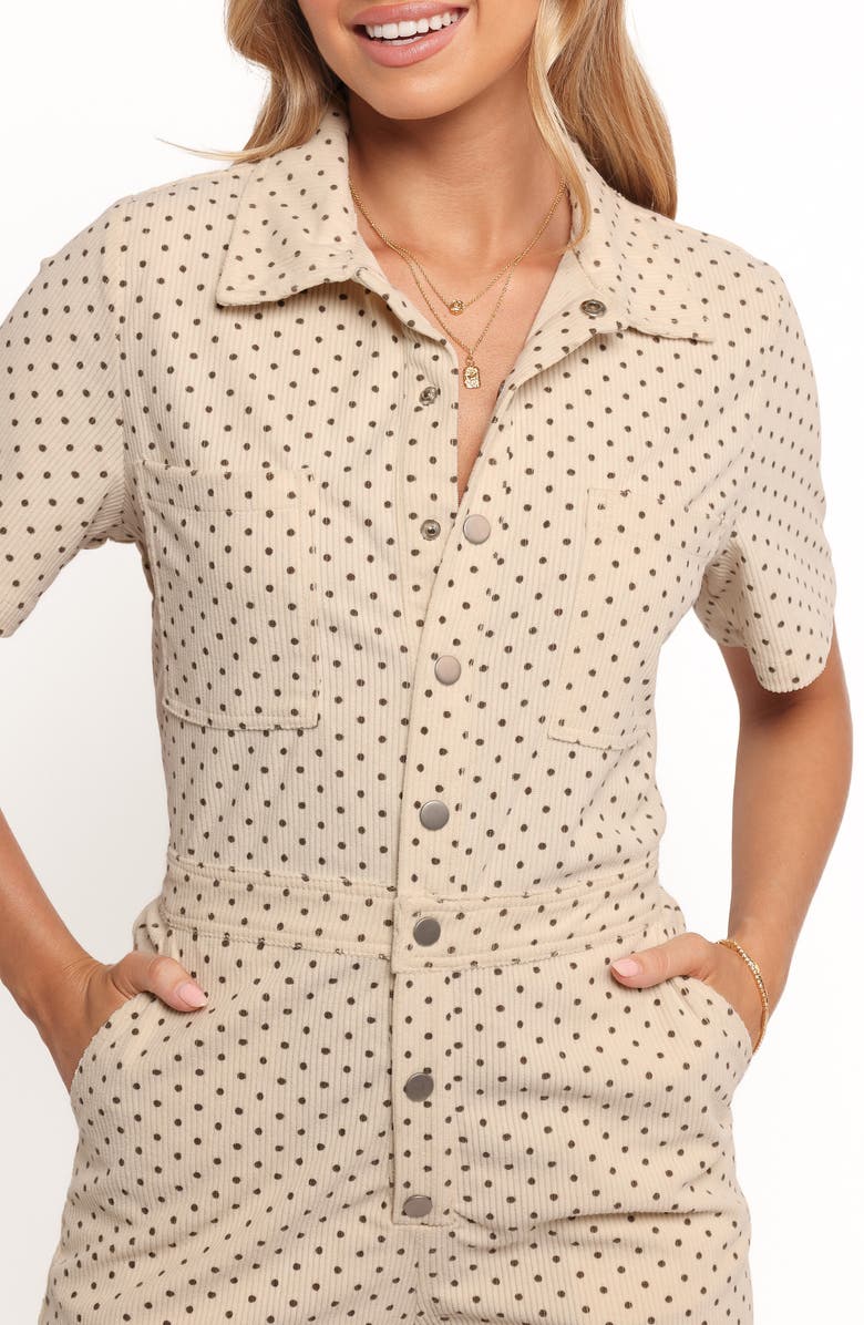 Petal & Pup Mikia Short Sleeve Corduroy Jumpsuit, Alternate, color, Cream Brown
