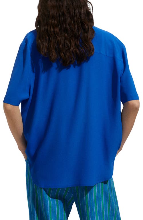 Mango Woven Short Sleeve Button-up Shirt In Blue