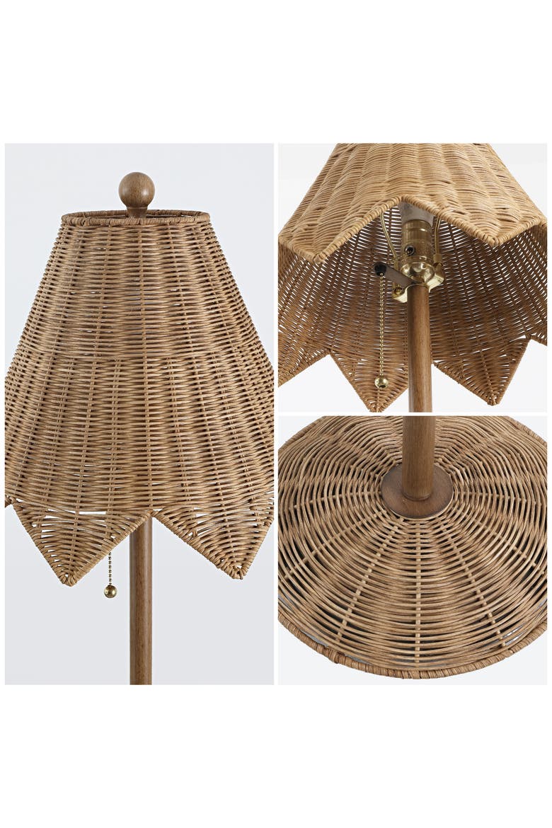 Tybee 60.5" Traditional Coastal Rattan Scalloped LED Floor Lamp, Alternate, color, Brown