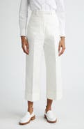 Thom Browne High Waist Straight Leg Cotton Canvas Crop Pants