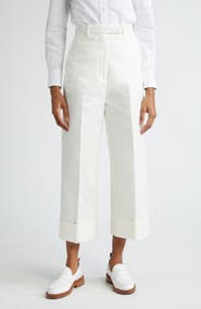 Thom Browne High Waist Straight Leg Cotton Canvas Crop Pants