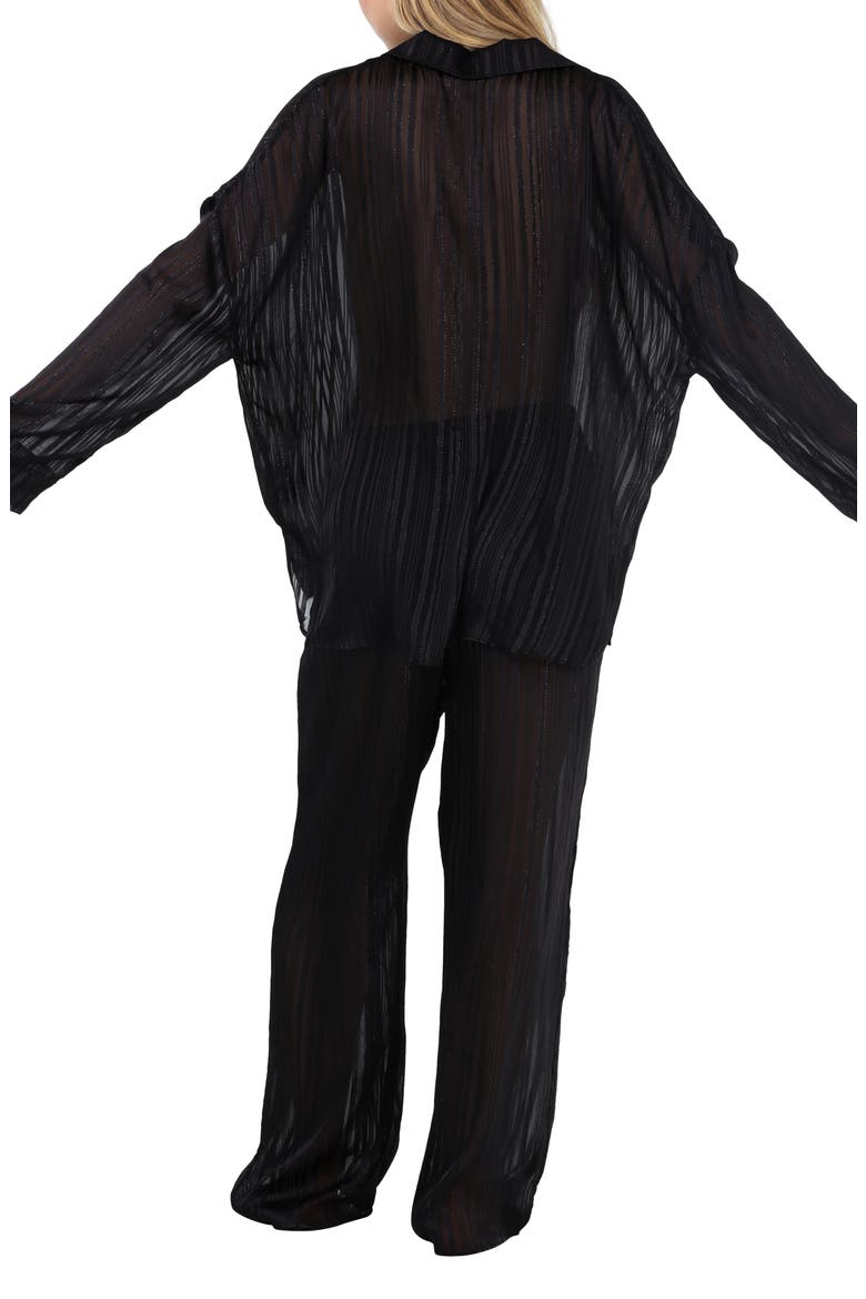 Sheer Bliss Stripe Pajamas, Alternate, color, BLACK
