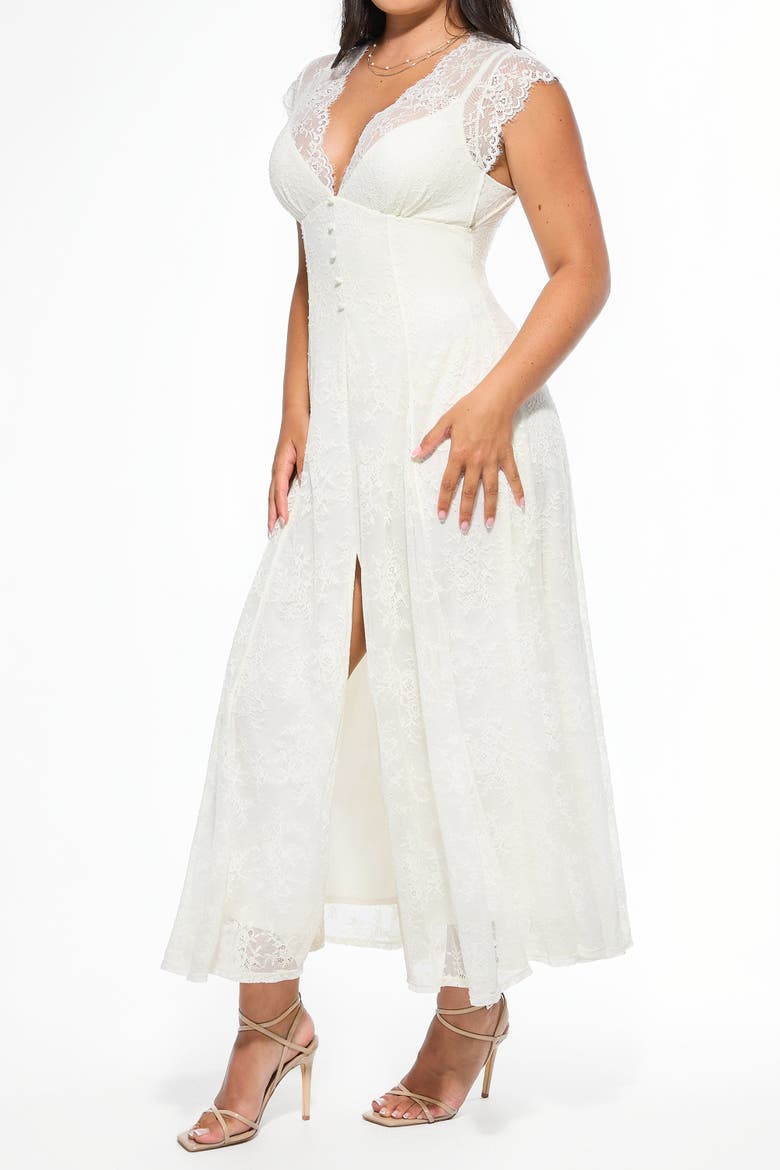 Shapewear Boho Floral Lace V Neck Resort Maxi Dress, Alternate, color, Chalk