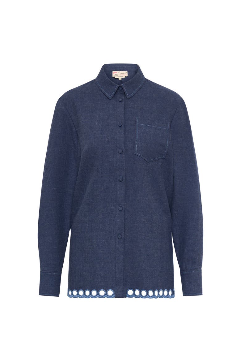 Embroidered Cotton Flannel Shirt, Main, color, Jeansblue