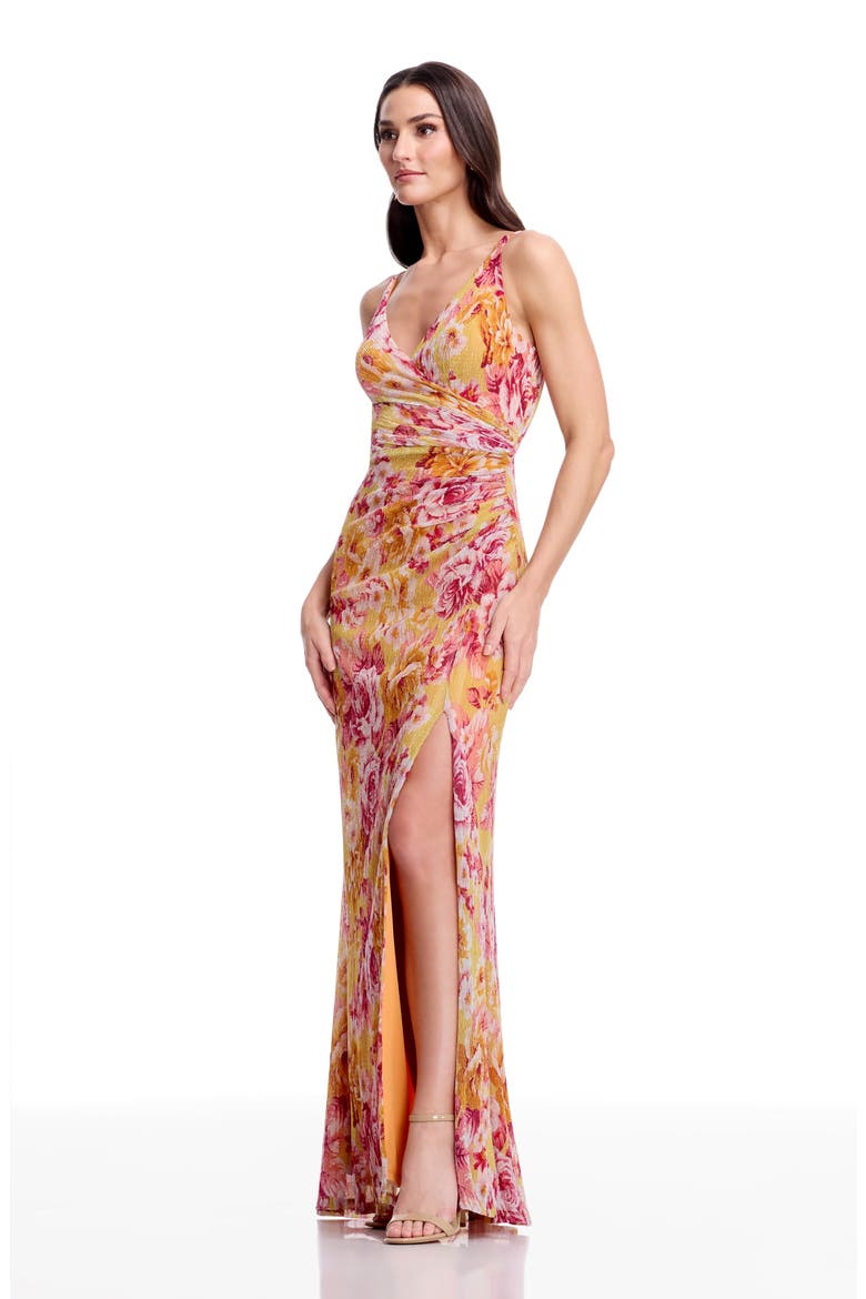 Jordan Metallic Floral Ruched Mermaid Gown, Alternate, color, GOLDEN HAZE MULTI