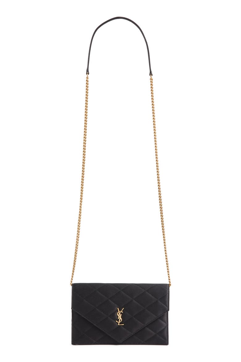 Paris Diamond Quilted Satin Wallet on a Chain, Main, color, NOIR