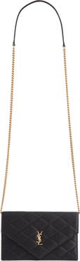 Saint Laurent Paris Diamond Quilted Satin Wallet on a Chain
