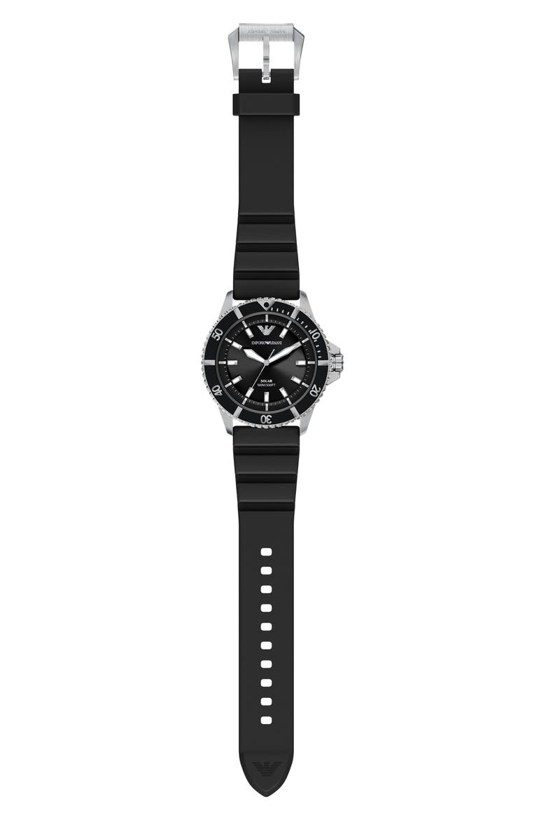 World Explorer Solar Silicone Strap Watch, 42mm, Alternate, color, BLACK