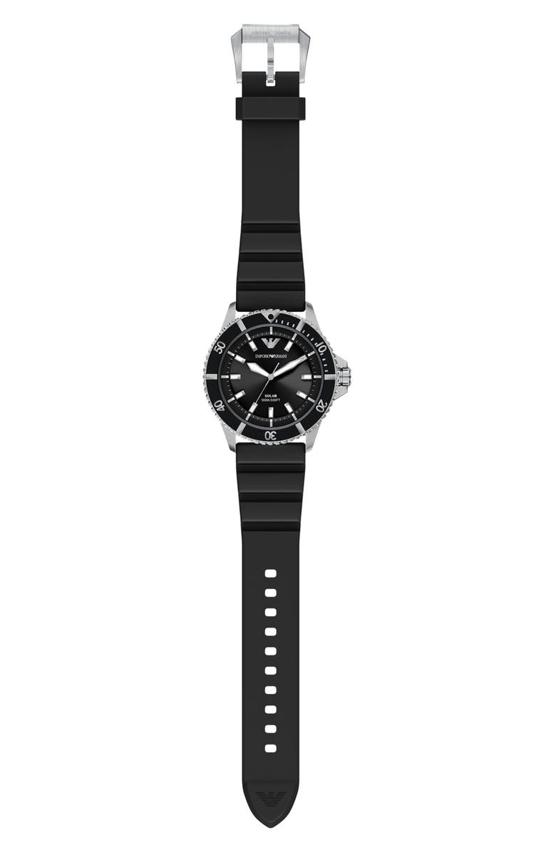 Emporio Armani World Explorer Solar Silicone Strap Watch, 42mm, Alternate, color, Black