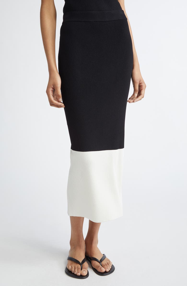 PARTOW Morgan Two-Tone Rib Midi Skirt, Alternate, color, Domino