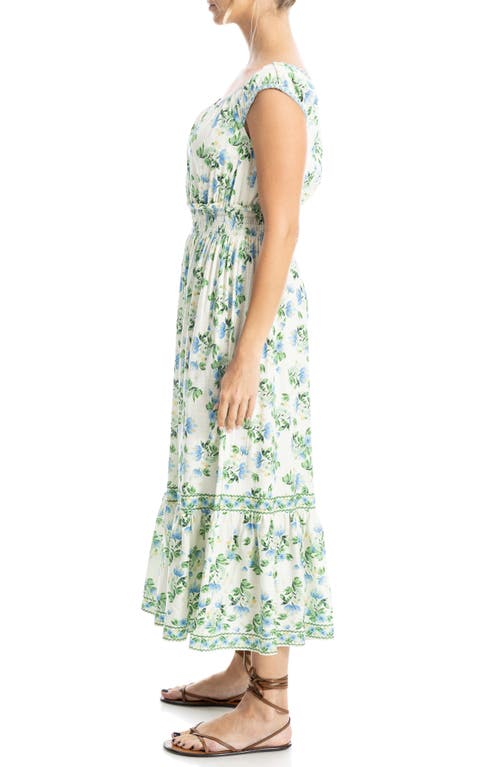 Max Studio Floral Smocked Maxi Dress In Cream/blue Summer Blooms