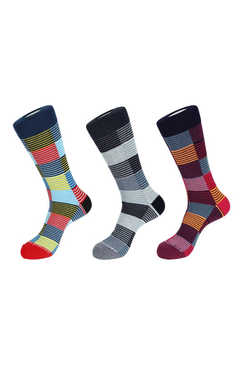 3-Pack Assorted Stripe Crew Socks, Main, color, GREY MULTI