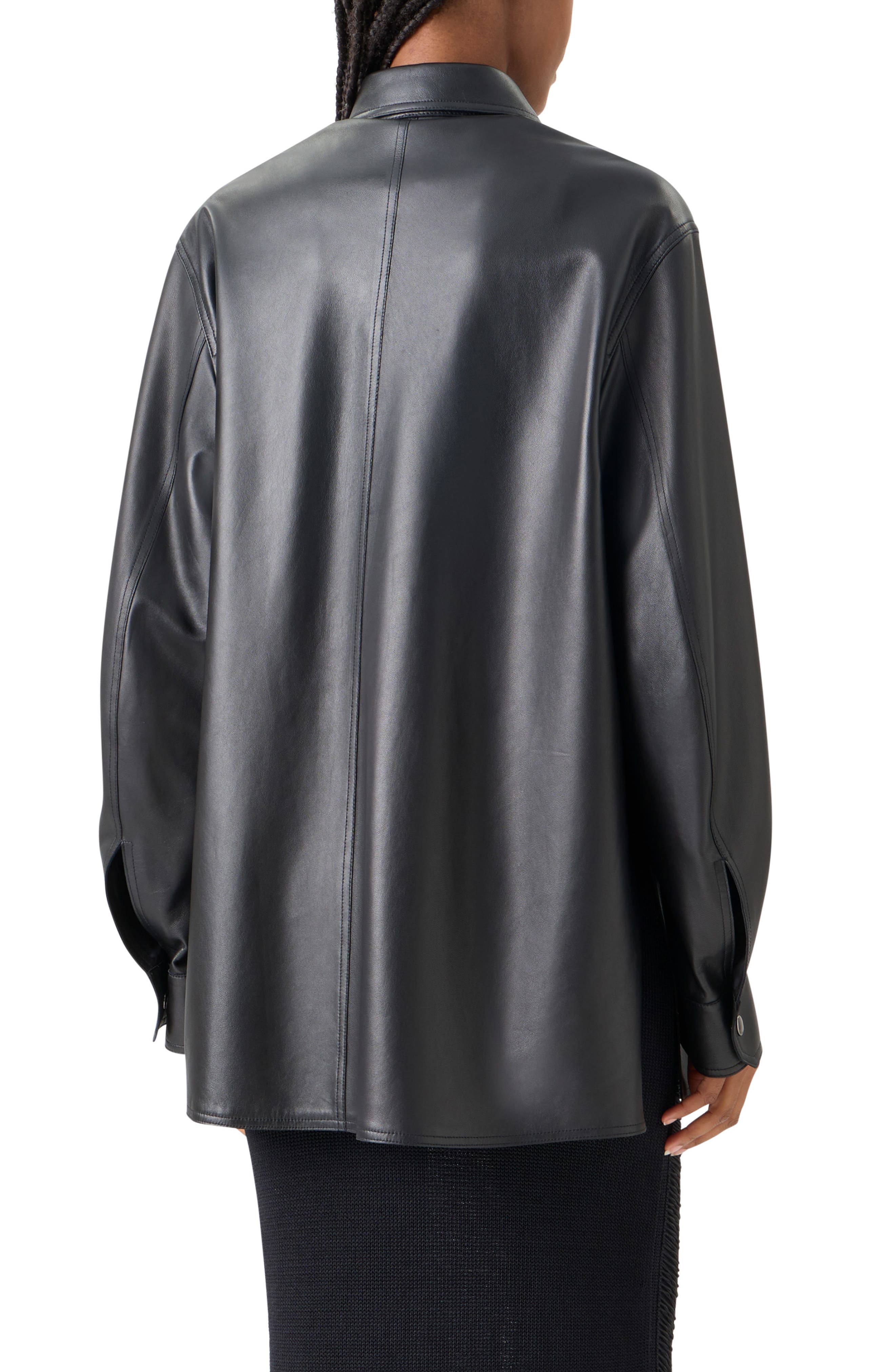 Oversize Lambskin Leather Snap Front Overshirt - image 2
