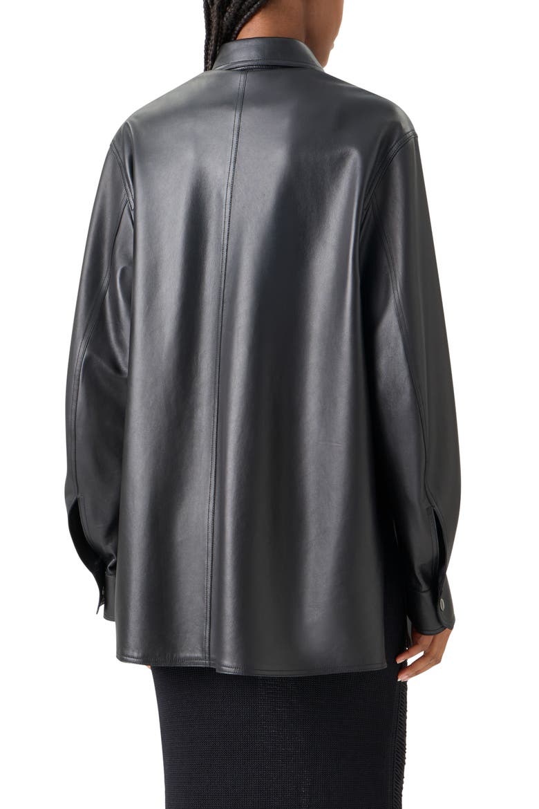 Oversize Lambskin Leather Snap Front Overshirt, Alternate, color, BLACK