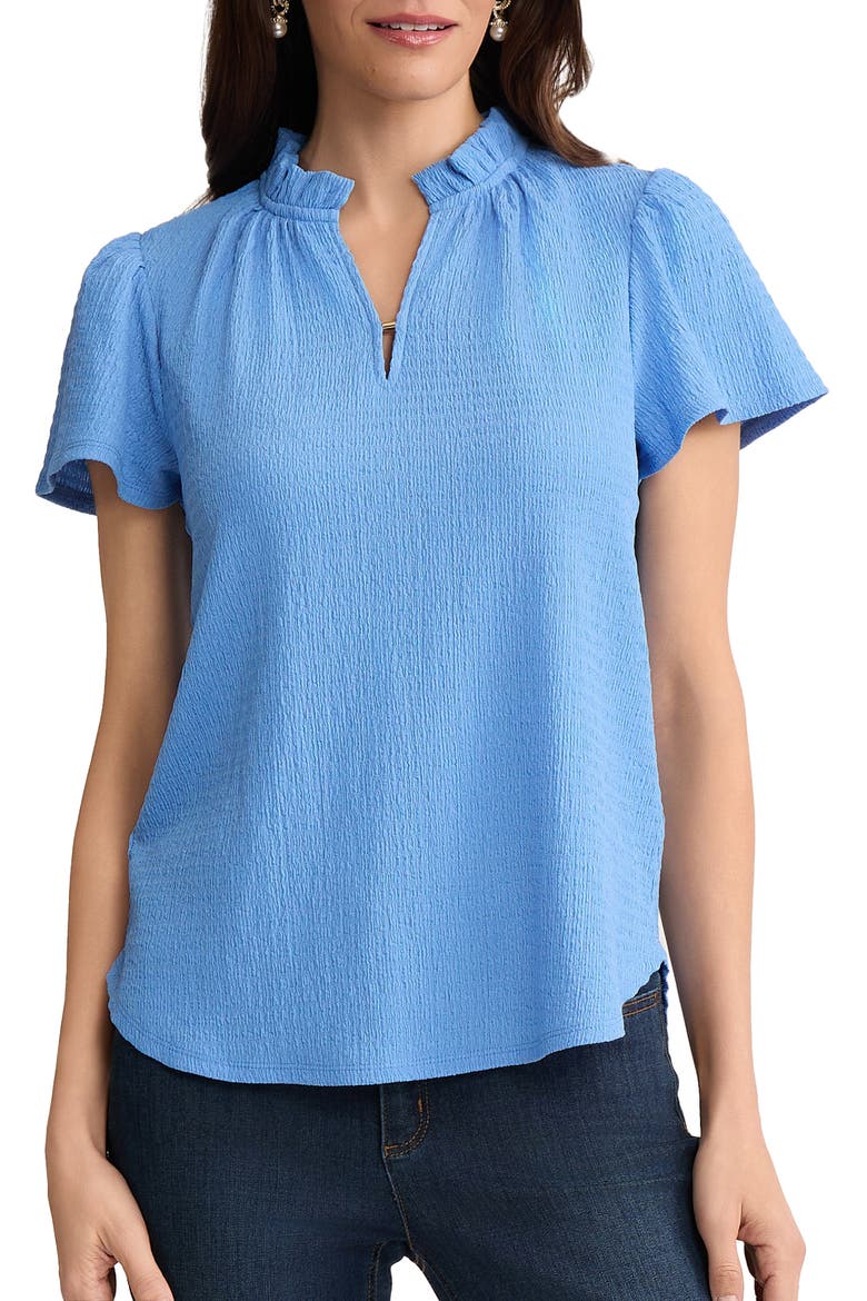 Crinkle Flutter Sleeve Top, Main, color, BLUE HORIZON