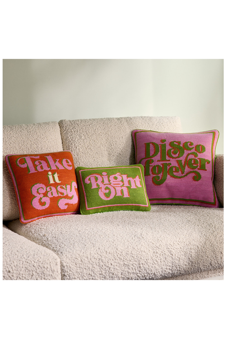 Disco Forever Needlepoint Pillow, Alternate, color, Pink