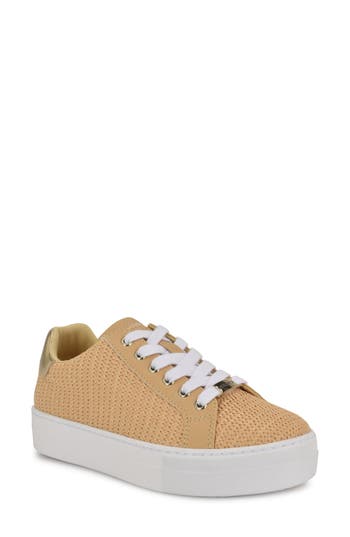 Nine West Gatsby Woven Platform Sneaker In Light Natural